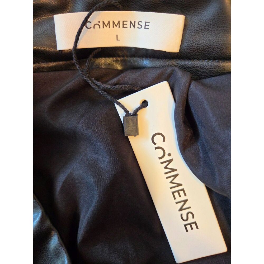 NWT Commense Faux Leather Ruched Slit Midi Bodycon Pencil Skirt - Black - Size L - Picture 6 of 9